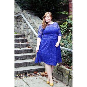 Kiyonna Womens Luna Lace Dress Plus Sz 4X 26 28 Navy Blue Stretch Cocktail